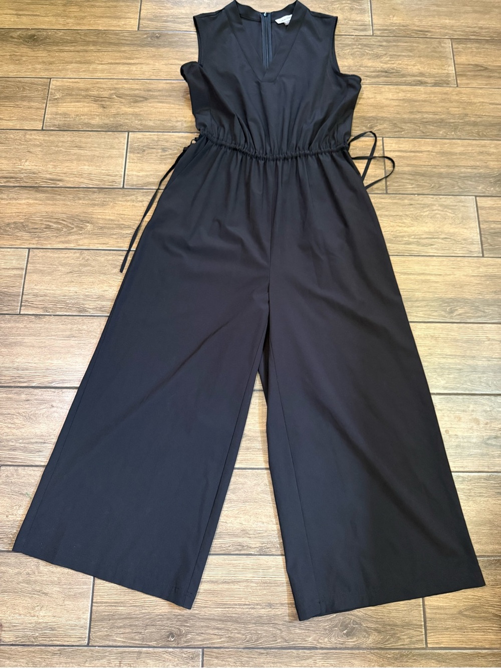 Calvin Klein Women's Black Wide Leg Sleeveless Drawstring Waist Jumpsuit Size 6